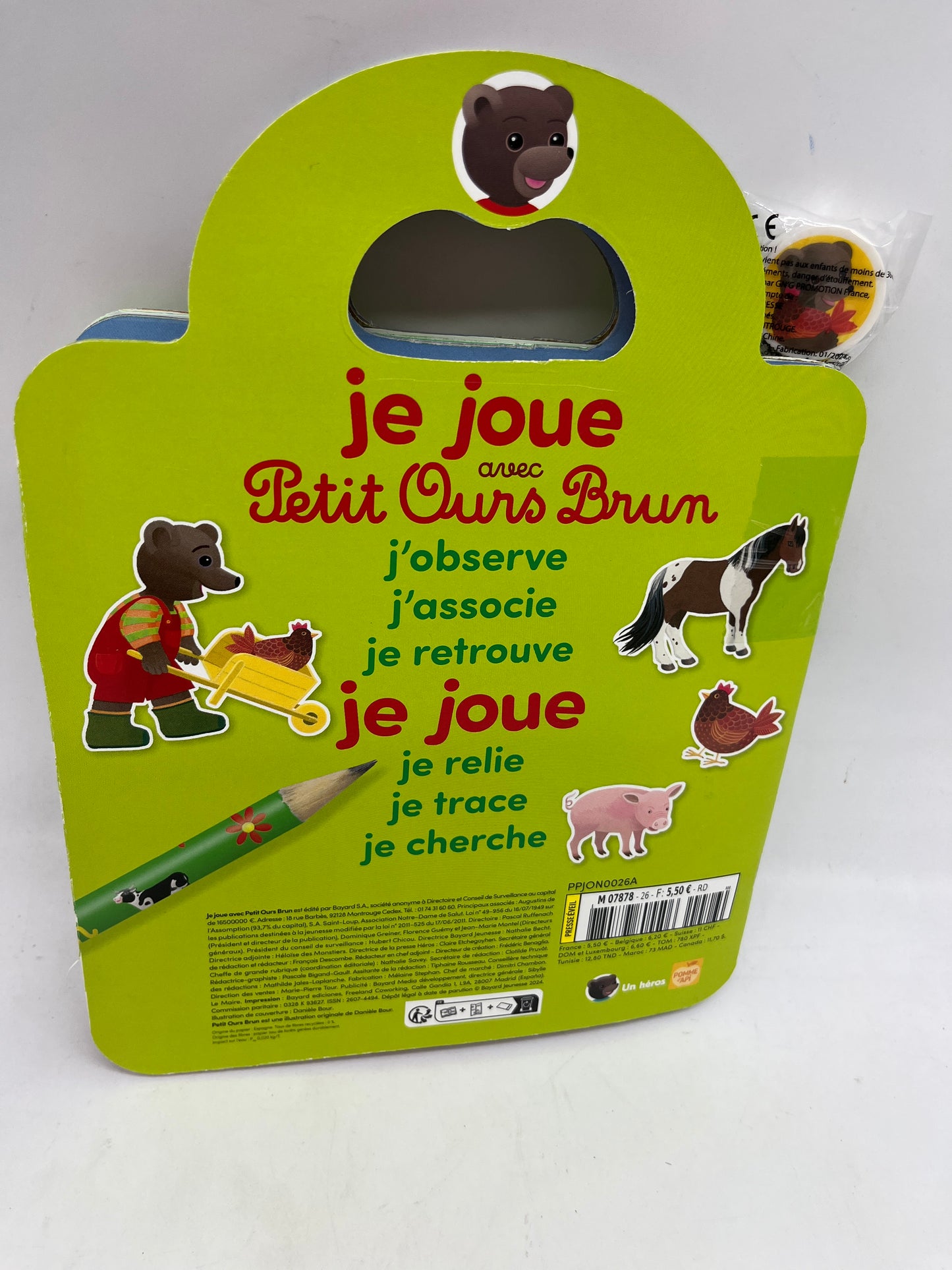 Livre d’activité Magazine Je joue avec Petit ours brun jeux histoire stickers Neuf thème à la ferme ! Jeux activité stickers