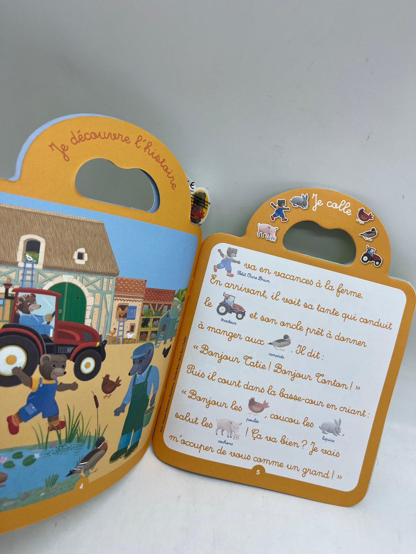 Livre d’activité Magazine Je joue avec Petit ours brun jeux histoire stickers Neuf thème à la ferme ! Jeux activité stickers