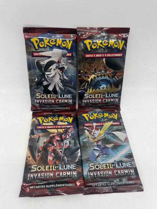 Lot de 4 paquets carte Boosters Pokémon Artset Série  SL4 soleil et Lune invasion carmin