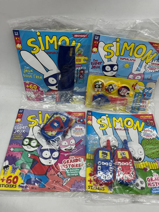 Lot de 4 magazines livres d’activités Simon SuperLapin avec ces accessoires Neuf &nbsp;