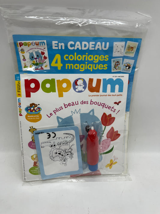 livre d’activité Magazine Papoum avec ces 4 coloriages Magiques et son stylo à eau Neuf !