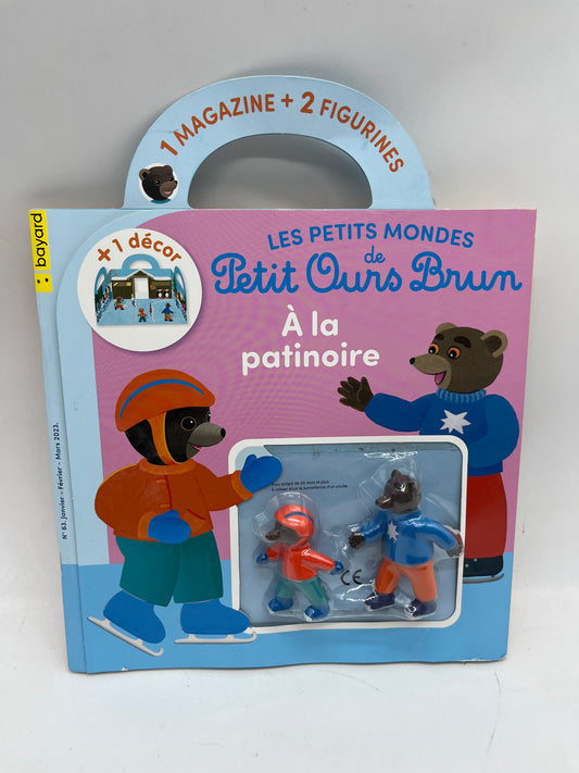 Livre d’activité Magazine  Les petits mondes de Petit Ours brun modèle Hiver à la patinoire avec ses 2 figurines Neuf