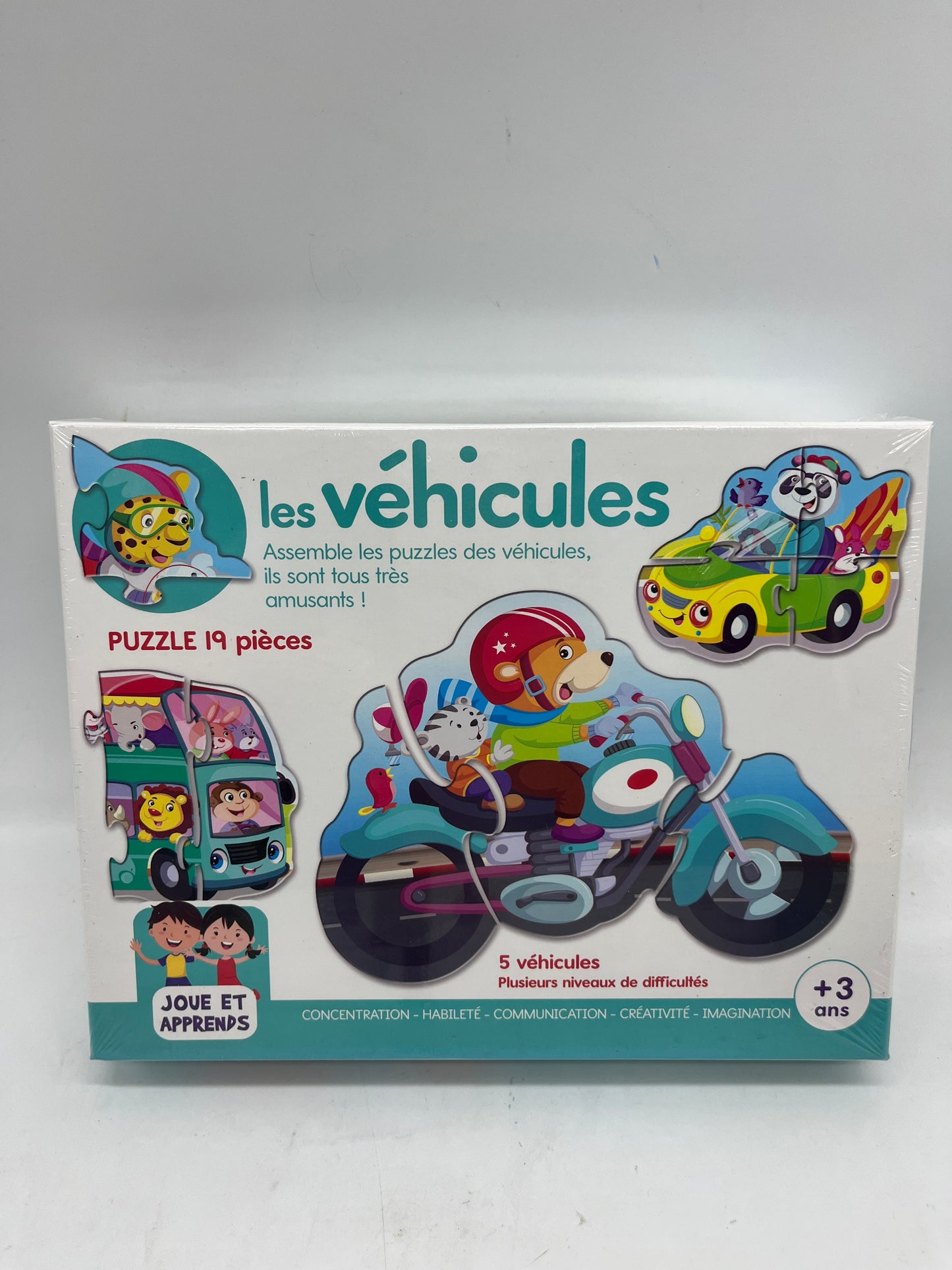 Jeu  de société  Puzzle de 19 pièces 5 véhicules  Jeu de concentration et observation Neuf