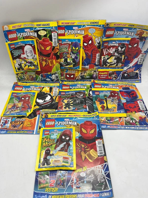 Lot de 7 livres D’activités Magazines Lego Marvel Spiderman Avec leurs figurines Neuf