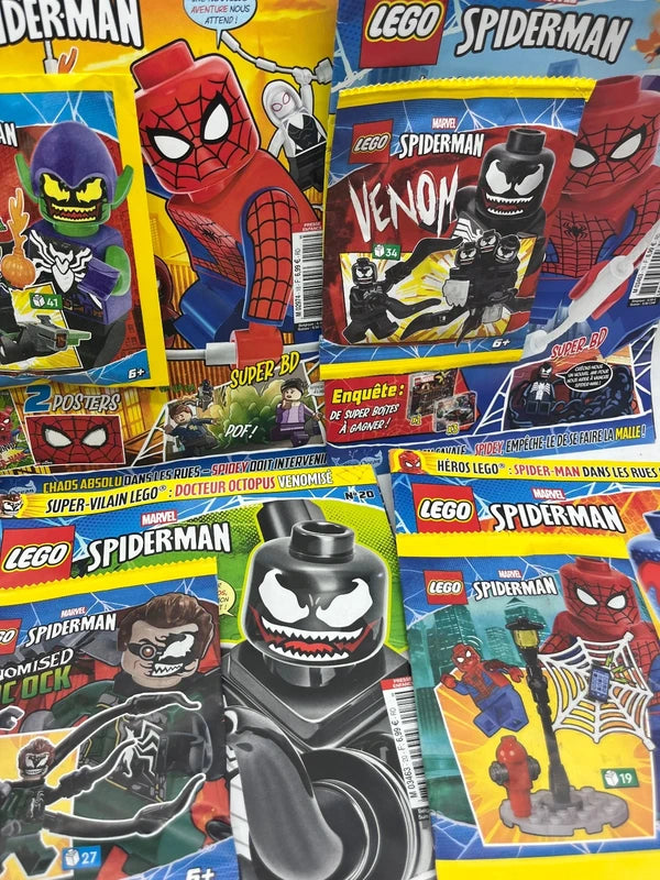 Lot de 7 livres D’activités Magazines Lego Marvel Spiderman Avec leurs figurines Neuf
