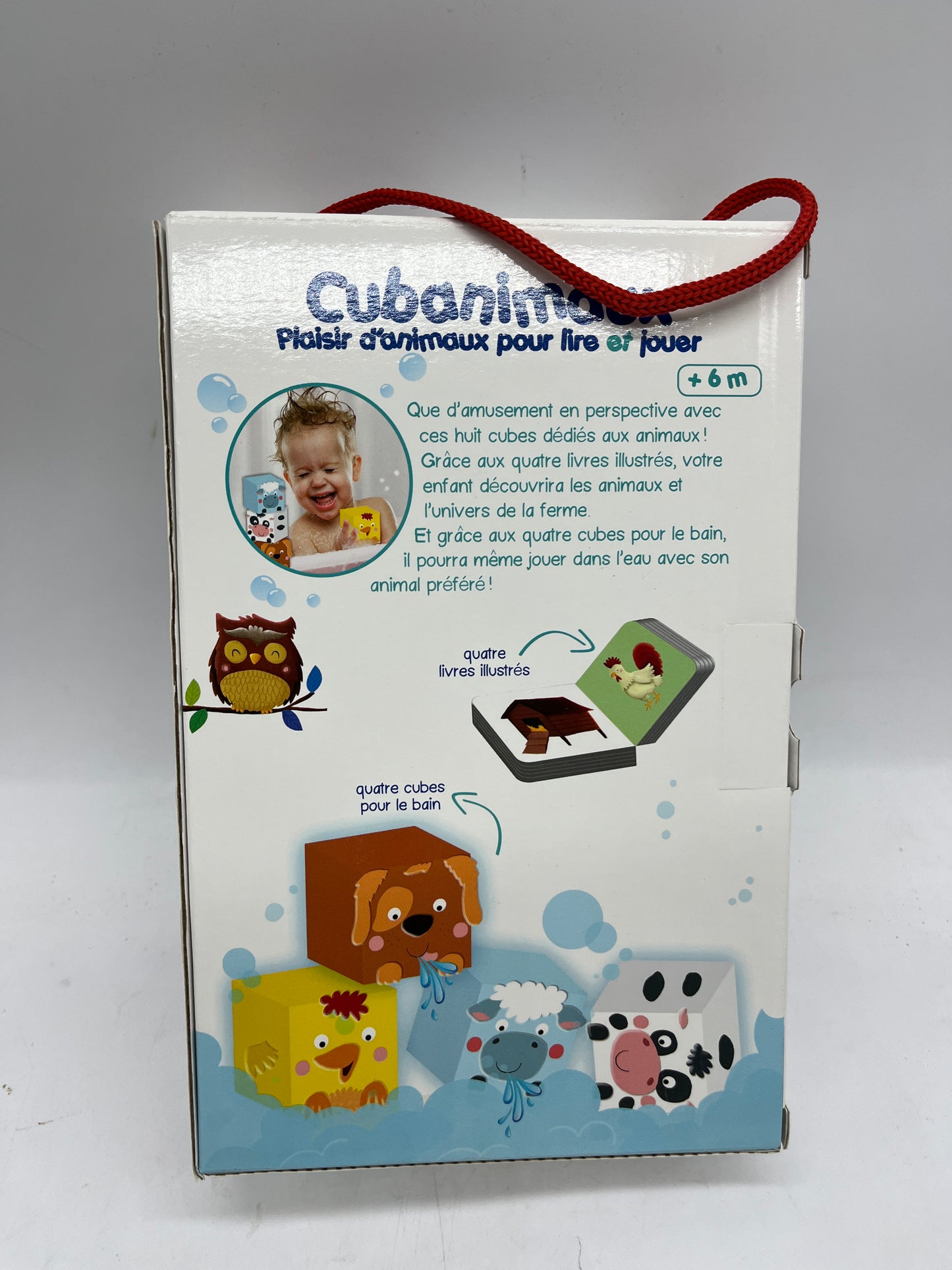 Coffret spécial tout petit Cube animaux  ses 4 cubes de bain  et ses livres illustrés modèle blanc Neuf